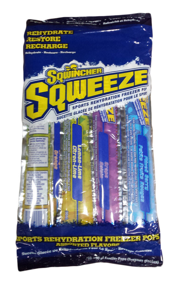 Sqwincher 3oz Sqweeze Freezer Pops, Pack of 10, Assorted pack with 5 flavors