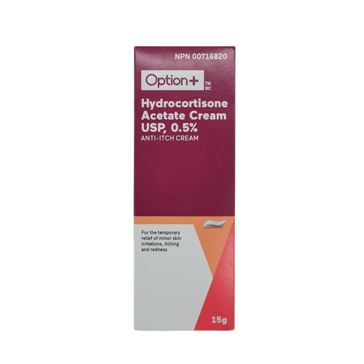 Option+ Hydrocortisone Acetate Cream USP 0.5% Anti-Itch – 15g