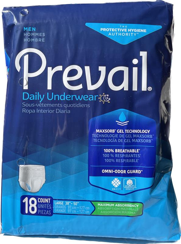 Prevail Men's Daily Underwear Maximum Absorbency, Medium & Large