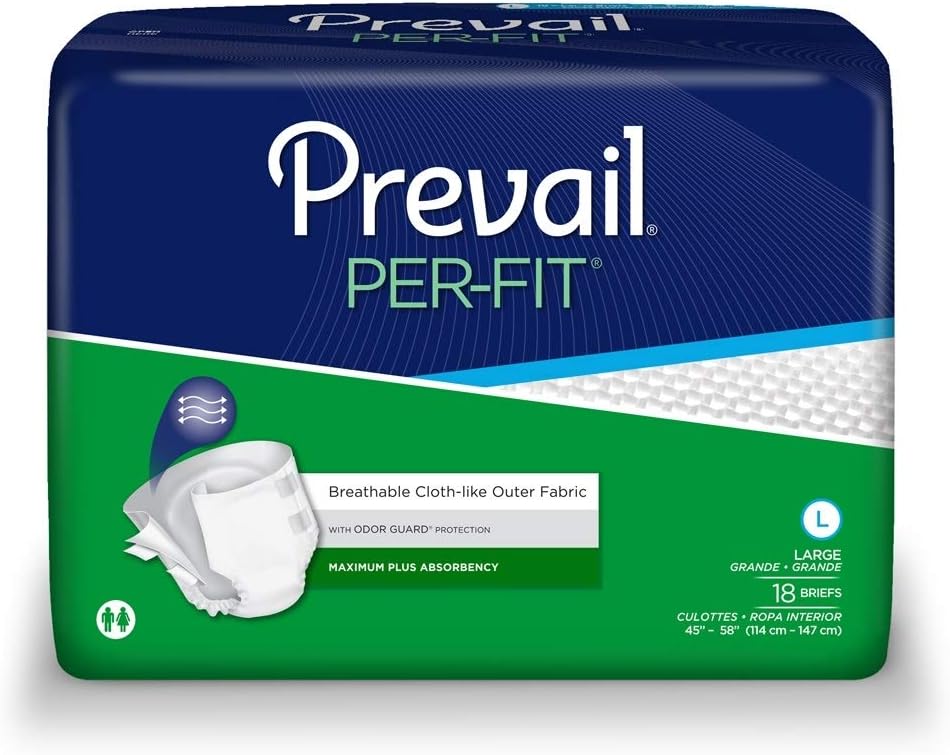Prevail Per-Fit Maximum Plus Absorbency Incontinence Briefs, Large, 18 Count