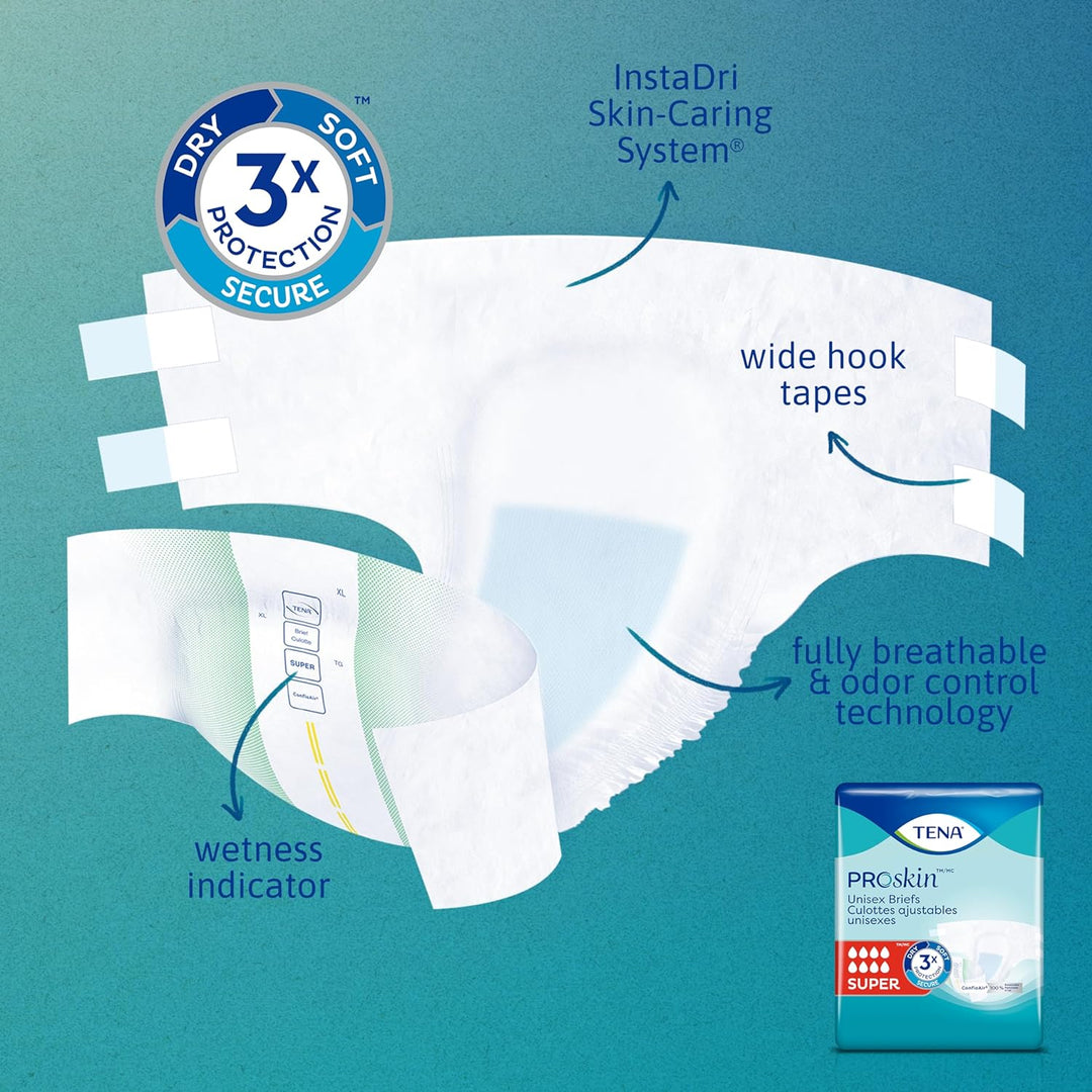 TENA Incontinence Briefs, Uni-Sex Fit, Super Absorbency, Large 56 count