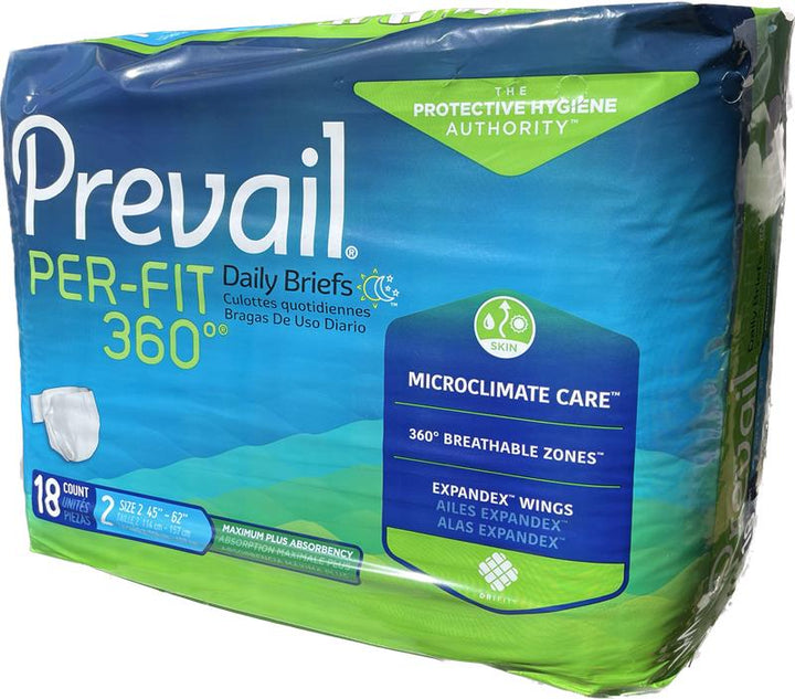 Prevail Pre-Fit 360 Daily Briefs Maximum Plus Absorbency Size 2, 18 count
