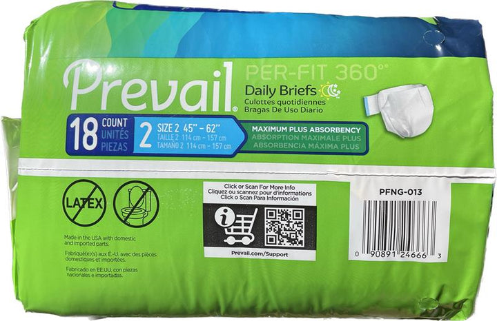 Prevail Pre-Fit 360 Daily Briefs Maximum Plus Absorbency Size 2, 18 count