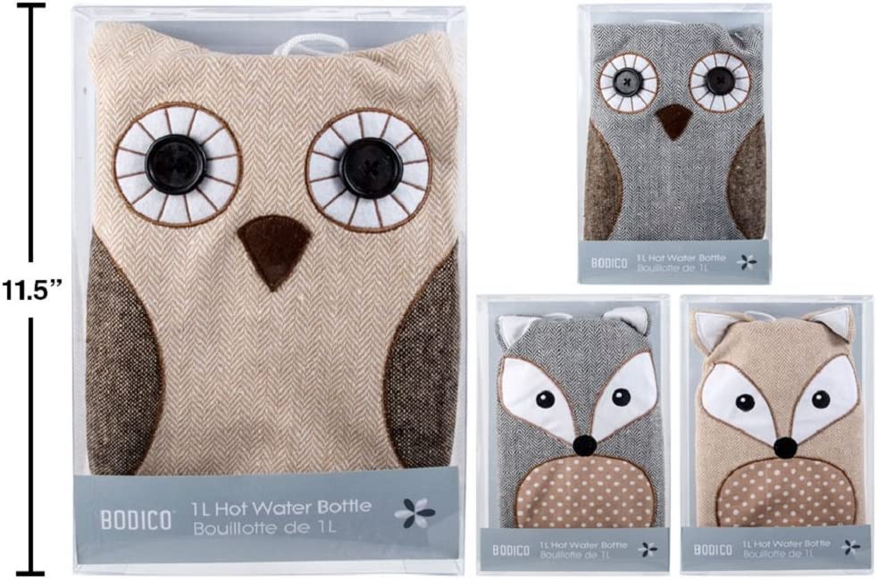 Bodico 1L Hot Water Bottle Owl & Fox & Wolf & Penguin