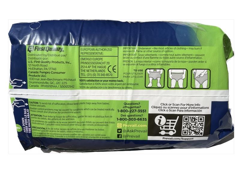 Preva Extra Prevail Extra Absorbency Incontinence Underwear, Large, 18-Count Adult ...