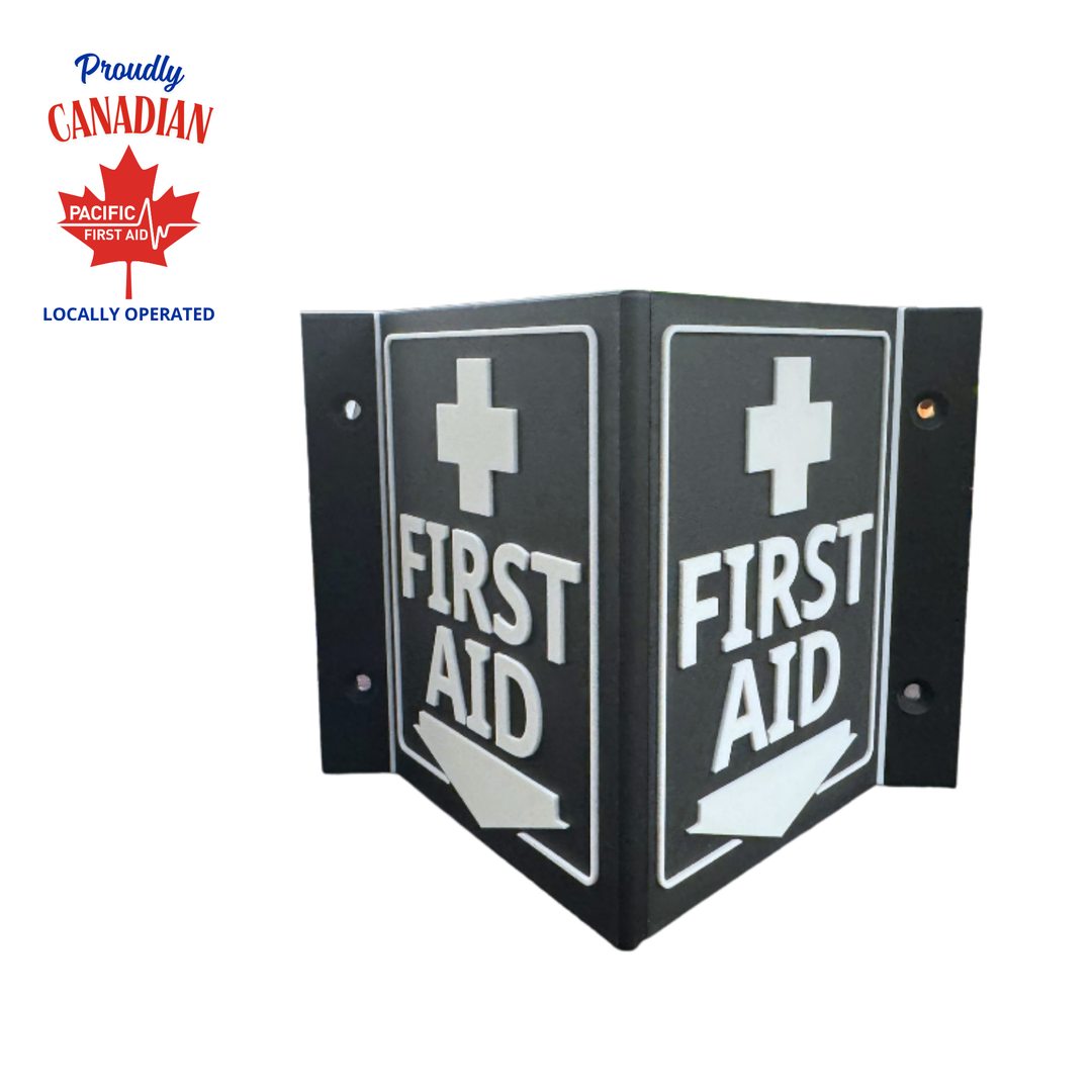 Wall-Mounted First Aid Sign (3-Sided Corner)