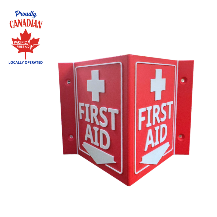 Wall-Mounted First Aid Sign (3-Sided Corner)