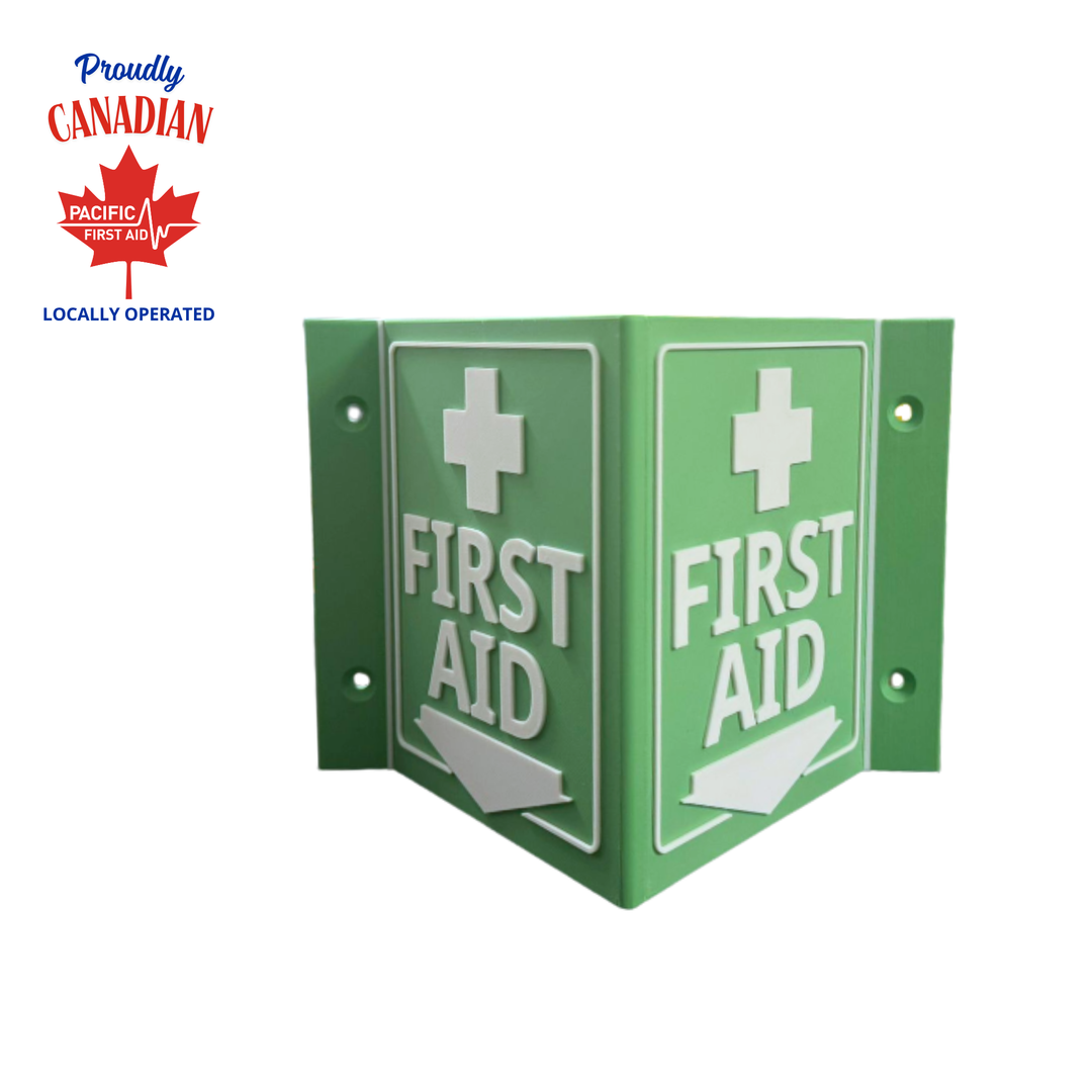 Wall-Mounted First Aid Sign (3-Sided Corner)