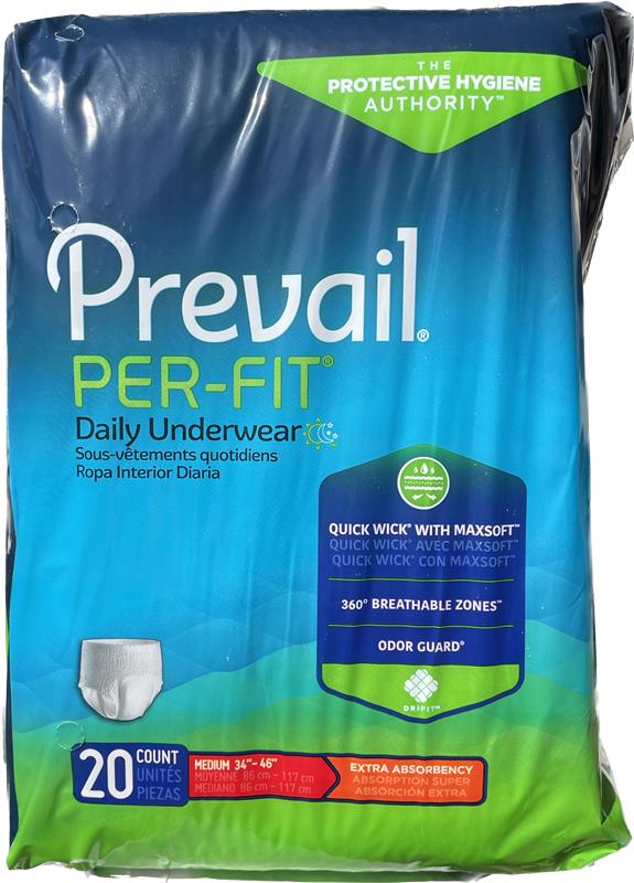 Prevail Pre-Fit Daily Underwear Extra Absorbency Medium, 20 count Adul –  Pacific First Aid