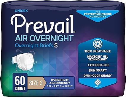 Prevail Air Overnight Briefs Size 3, 15 count Adult Diapers