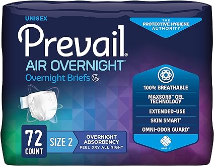 Prevail Air Overnight Briefs Size 2, 18 count Adult Diapers