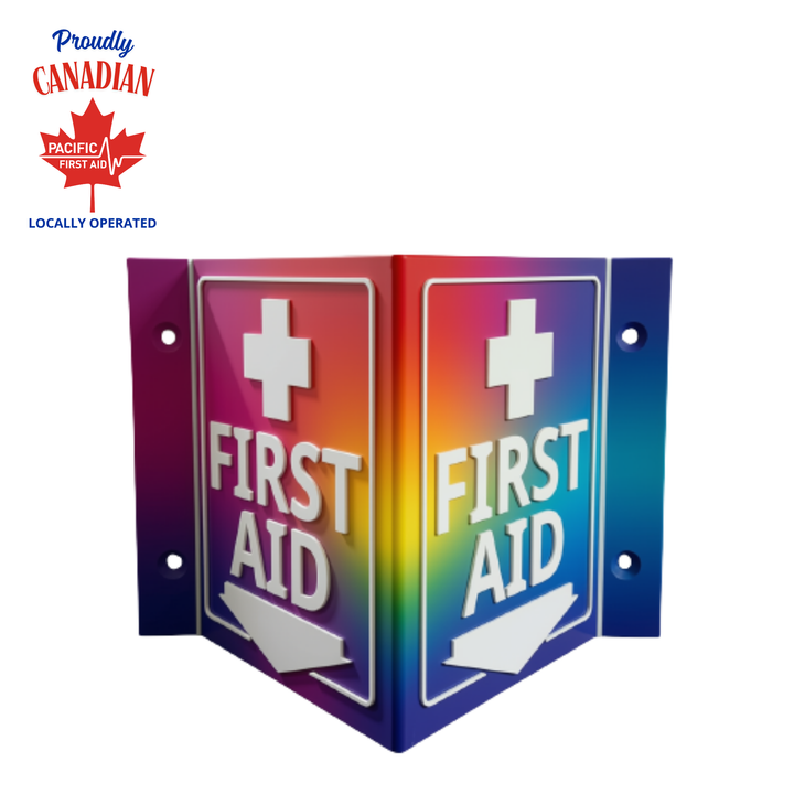 Wall-Mounted First Aid Sign (3-Sided Corner)