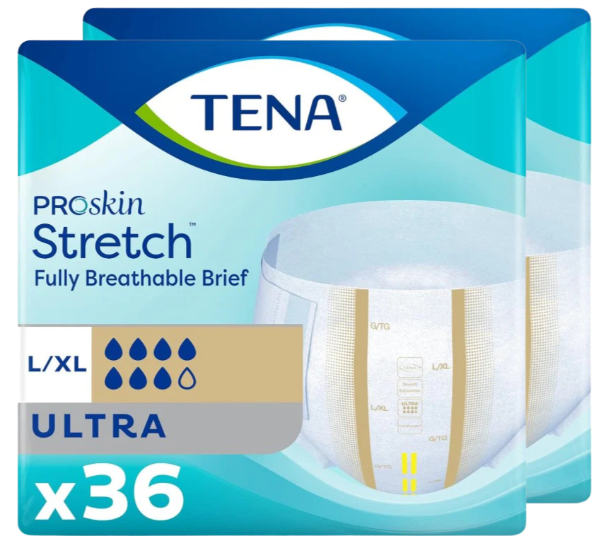 Tena Briefs Ultra Stretch Size L/XL 2 Bags of 36