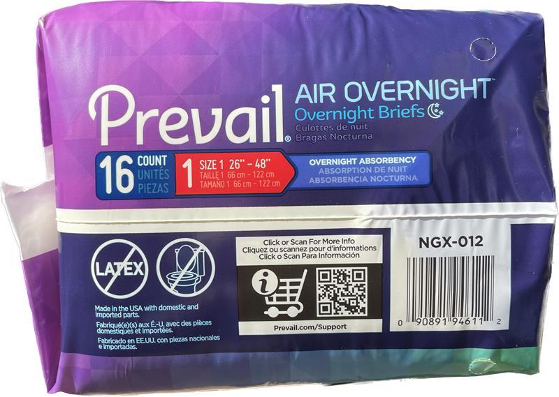 Prevail Air Overnight Briefs Size 1, 20 count Adult Diapers