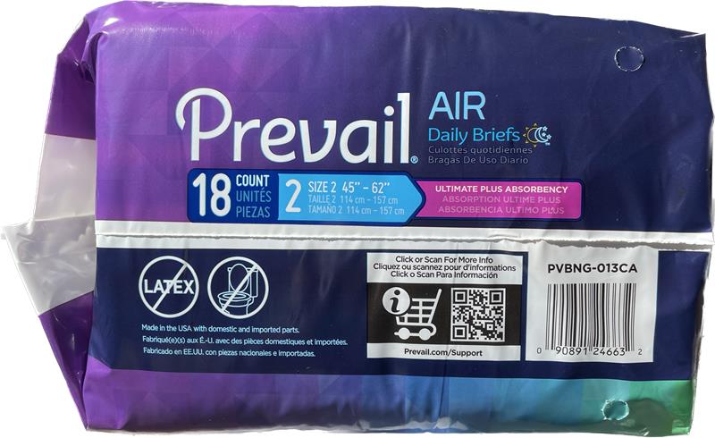 Prevail Air Daily Briefs Ultimate plus Absorbency Size 2 - 18 count Adult diaper