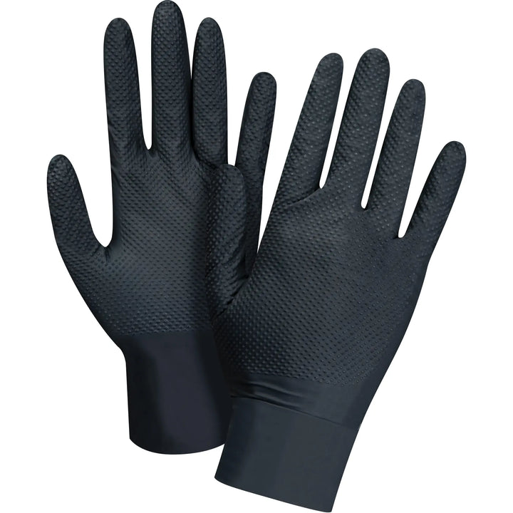 Heavyweight Tactile Grip Examination Gloves, Nitrile, 8-mil, Powder-Free, Black