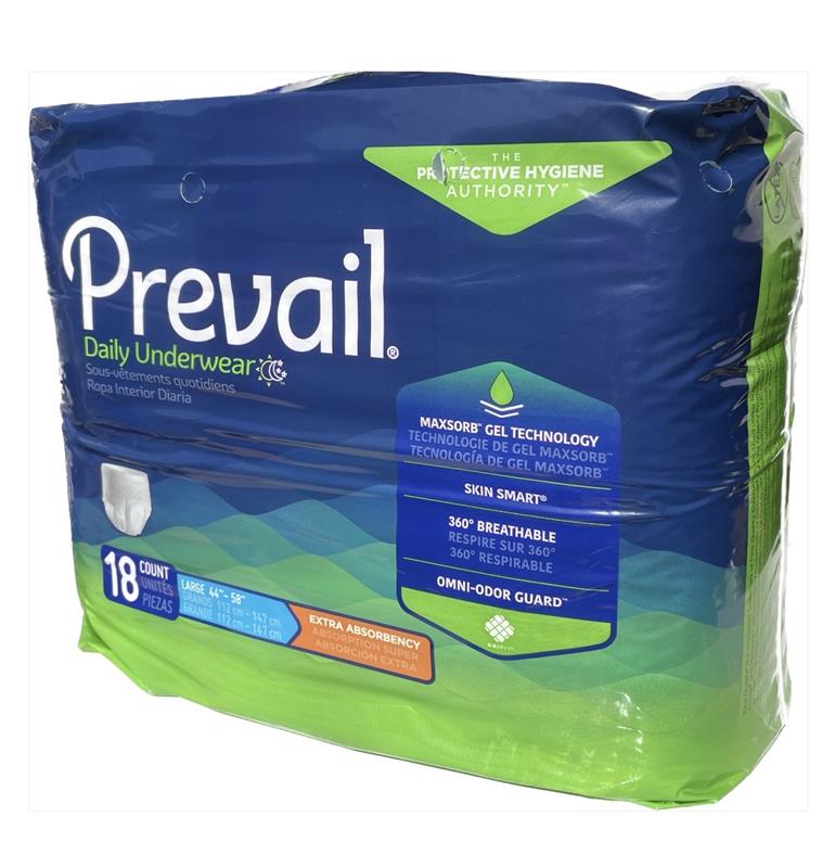 Preva Extra Prevail Extra Absorbency Incontinence Underwear, Large, 18-Count Adult ...