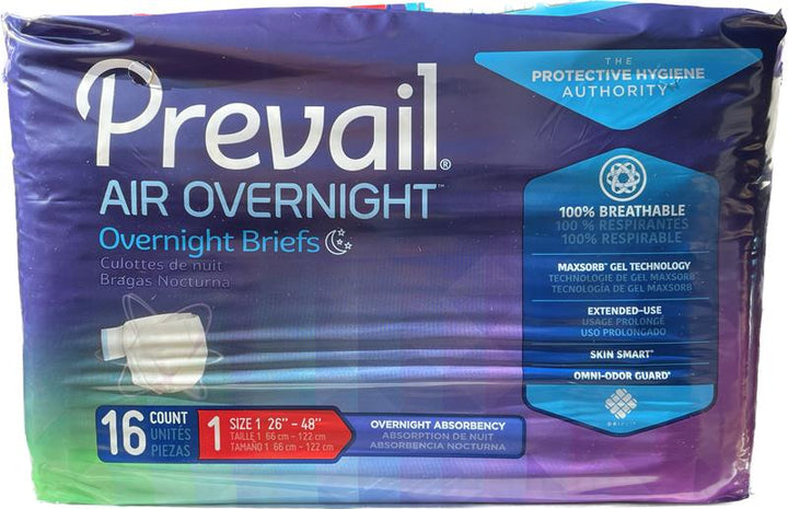 Prevail Air Overnight Briefs Size 1, 20 count Adult Diapers