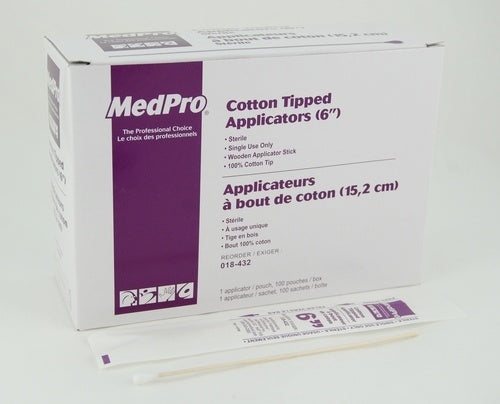 6 inch Non-Sterile Cotton Tipped Applicator - 10 packs of 100