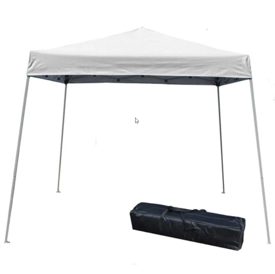 White canopy with adjustable steel frame.
