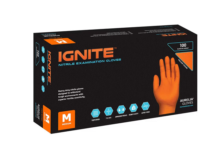 Aurelia Nitrile IGNITE Orange Gloves 7.0 mil (Medium)